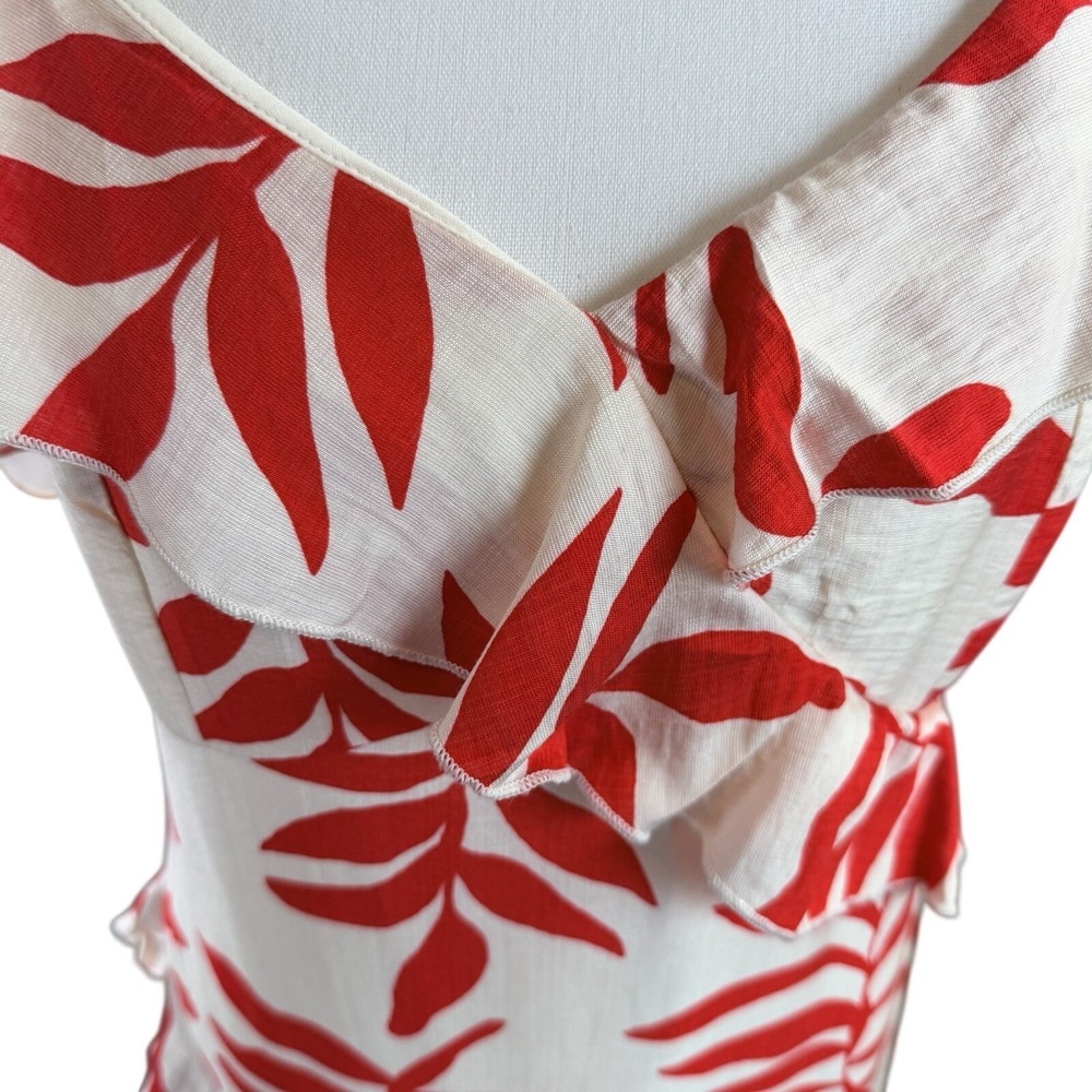 NWT Ember Women's Red & Cream Leaf Print Ruffle Sleeveless Sundress Size Large - Picture 9 of 12